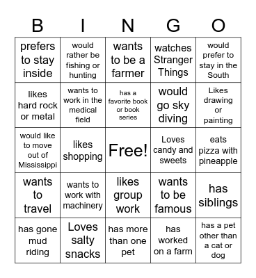 Getting to Know You English II Bingo Card