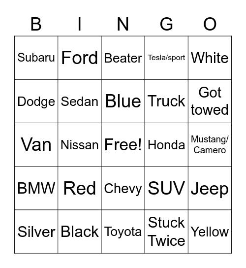 Sand Trap Cars Bingo Card