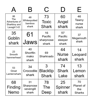 SHARKS 2023 Bingo Card