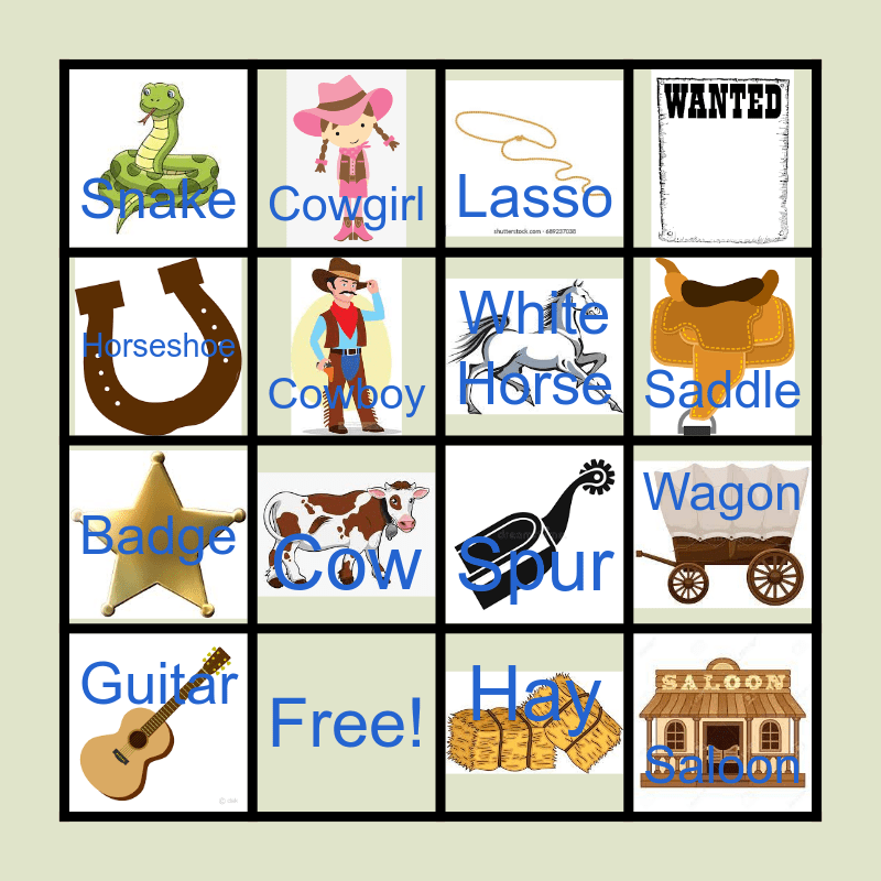 Cowboy Bingo Card