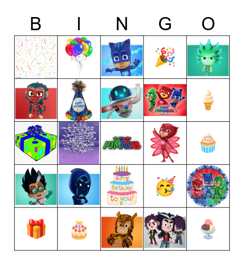 PJ Masks Birthday Bingo Card