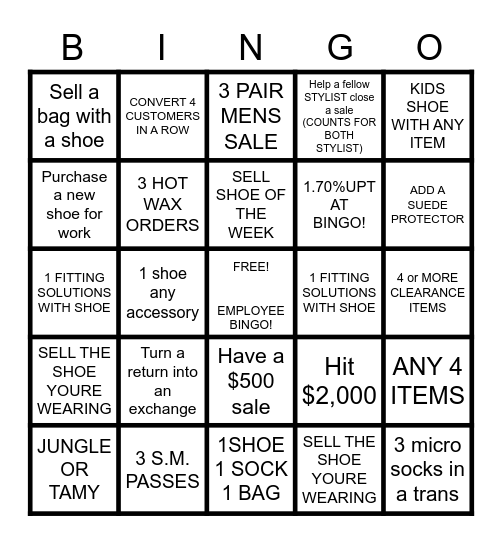 Steve Madden Bingo 529 Bingo Card