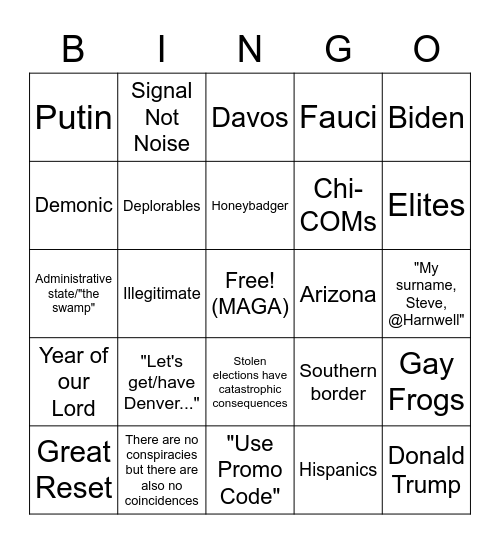 War Room Bingo - 7/23 Alex Jones Edition Bingo Card