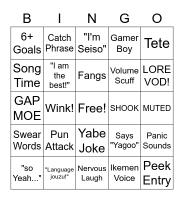 Tempus Debut Bingo Card