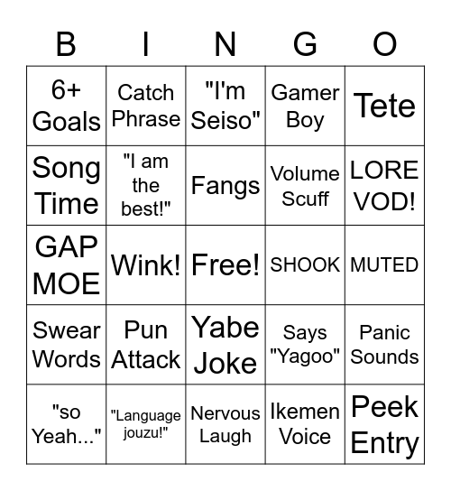 Tempus Debut Bingo Card