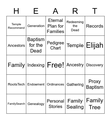 Turning our Hearts- Bingo Card