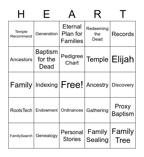Turning our Hearts- Bingo Card