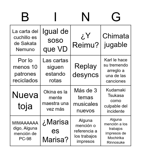 Untitled Bingo Card