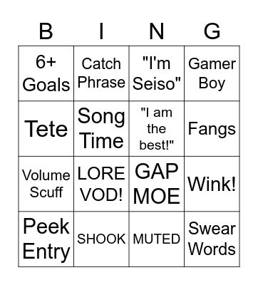 Debut Bingo Card