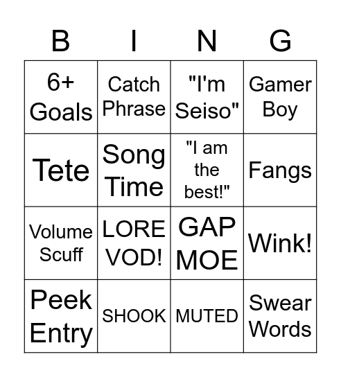 Debut Bingo Card