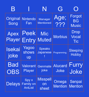 HOLOTEMPUS Bingo Card