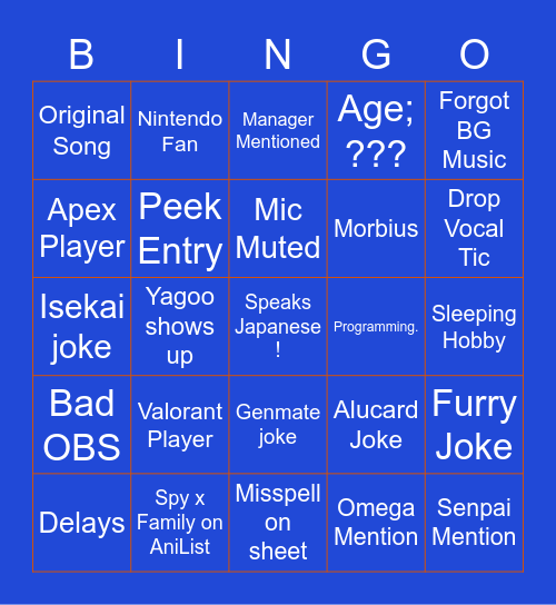 HOLOTEMPUS Bingo Card