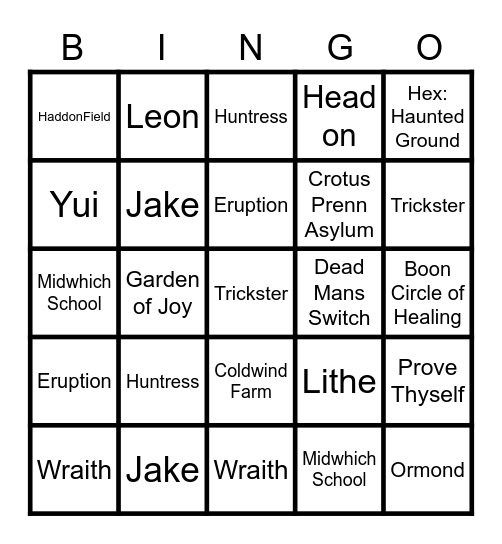 DBD Bingo Card