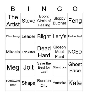 Dead By Daylight Bingo Card