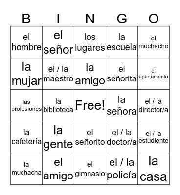 Spanish Bingo Card