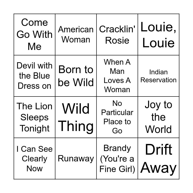 Baby Boomer Bingo Card