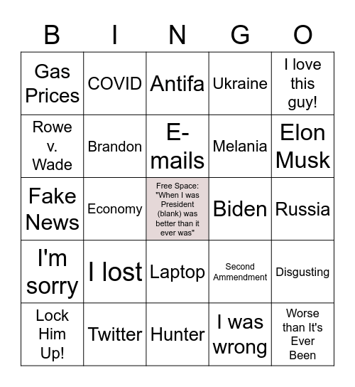 Trump Rally 2022 Bingo Card