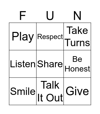 Friendship Bingo Card