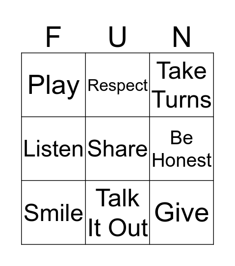 Friendship Bingo Card