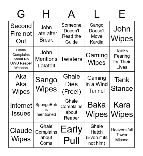 SSDD Bingo Card