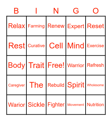 Warrior Rest Bingo Card