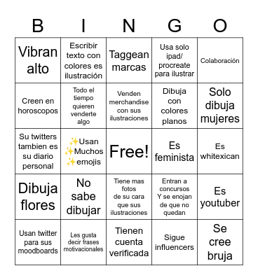 Ilustradora de Twitter Bingo Card