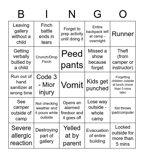 Camp Bingo Card