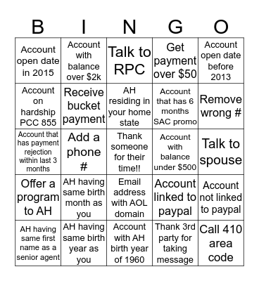 Customer Appreciation  Bingo Card