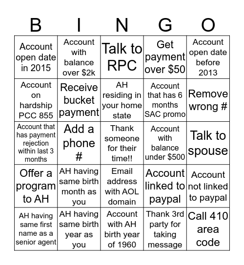 Customer Appreciation  Bingo Card