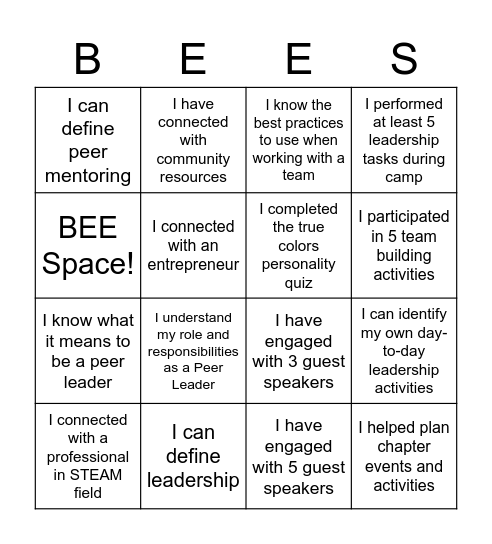 BEEGO Bingo Card