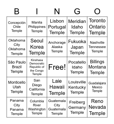 Temple Bingo! Bingo Card
