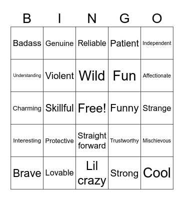 His Personality Bingo Card
