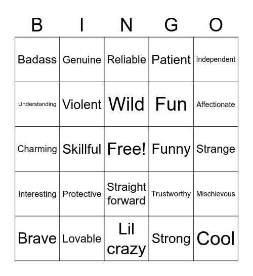 His Personality Bingo Card