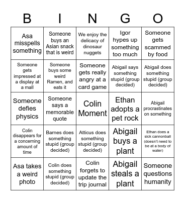 Ultimate Trip Bingo Card