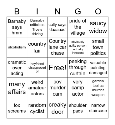 Midsomer Murder Bingo Card