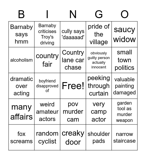 Midsomer Murder Bingo Card
