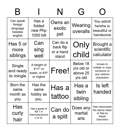 HUMAN BINGO Card