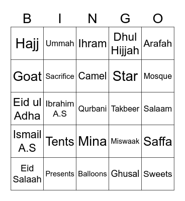 Eid Ul Adha Bingo Card