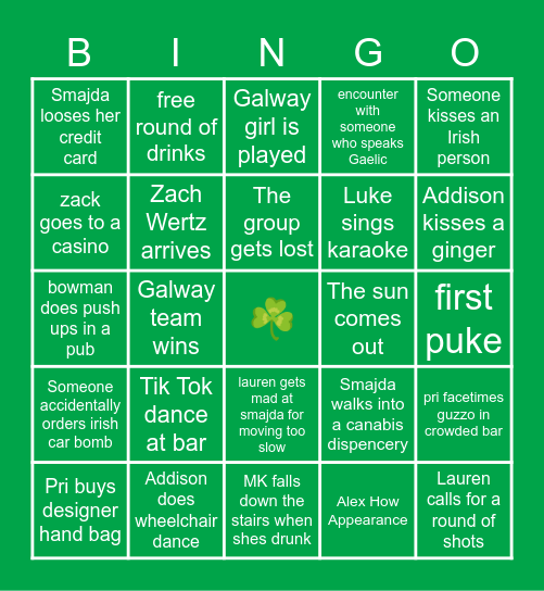 Ireland OPP bingo Card