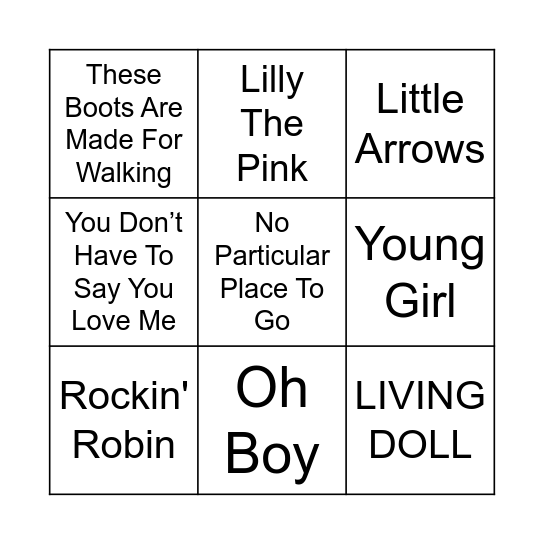 # 60s Bingo Card