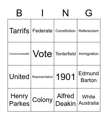 Australia's Federation Bingo Card