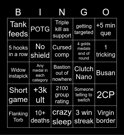 OW OPEN QUE Bingo Card