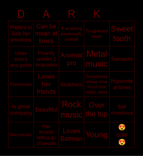 The dark princess Bingo Card