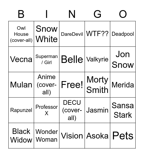 SDCC 2022 Bingo Card