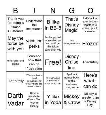 Disney engagement eqiquette Bingo Card