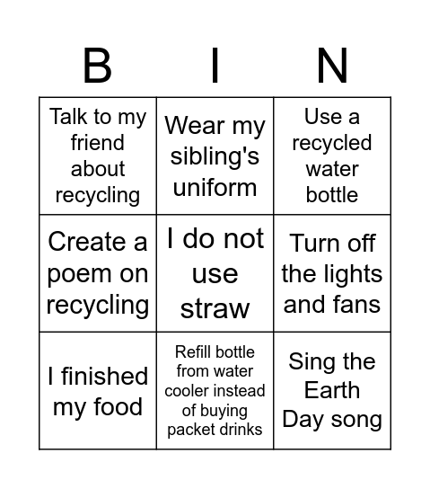 Earth Day Bingo Card