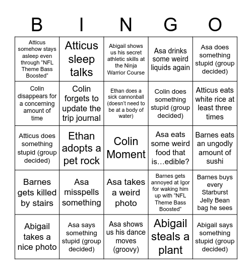 Ultimate July 2022 New York Trip Bingo Card