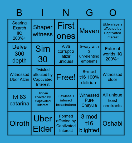 Bingo League Bingo Card