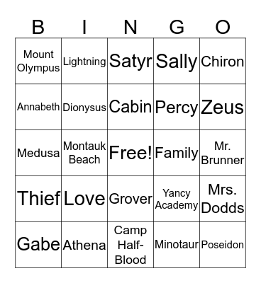 The Lightning Thief Bingo Card