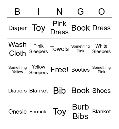 Dylan's Baby BINGO Card